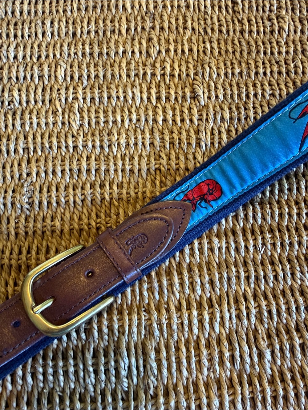 Perfect Crawfish patterned belt from The Belted Cow Co, made in Maine 34/35